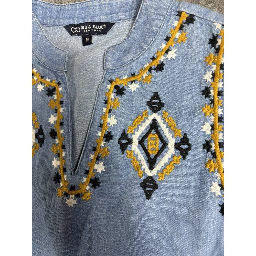 Blu & Blue Demin Embroidered Dress Sleeveless Size‎ Medium